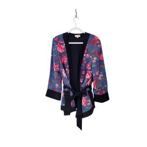 Loft Floral Open Front Kimono Jacket With Belt Women's XL